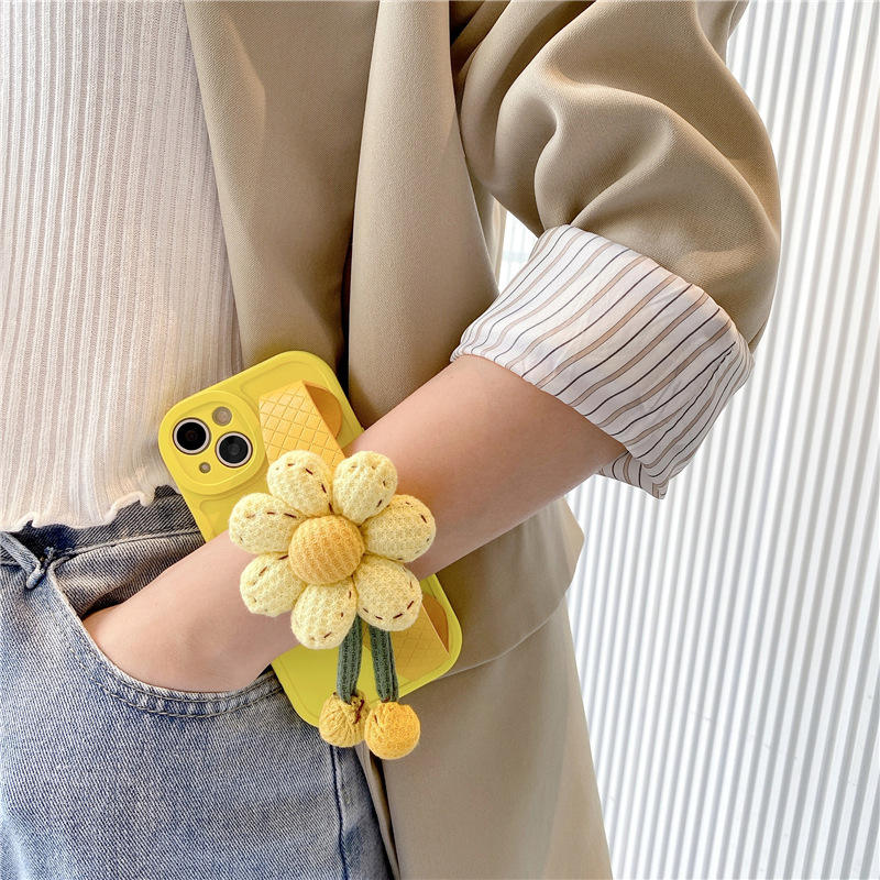 Sunflower Crochet Wrist Strap Phone Case for iPhone