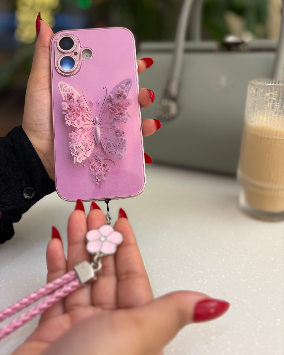 Floral Butterfly Glass-Back iPhone Case