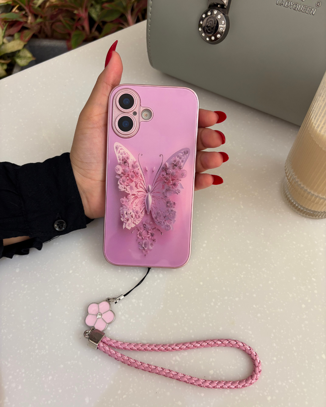 Floral Butterfly Glass-Back iPhone Case