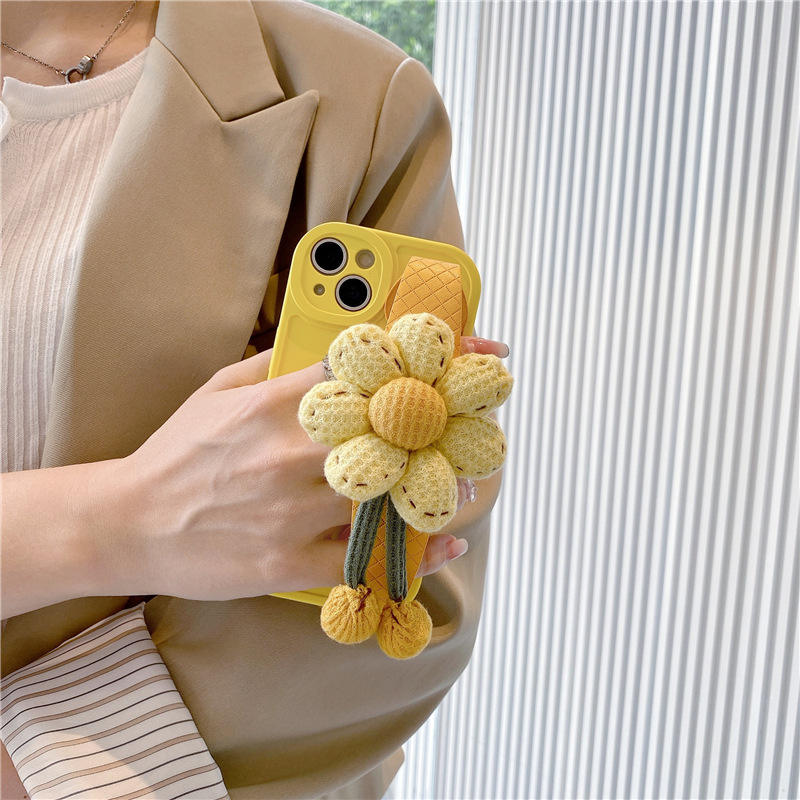 Sunflower Crochet Wrist Strap Phone Case for iPhone