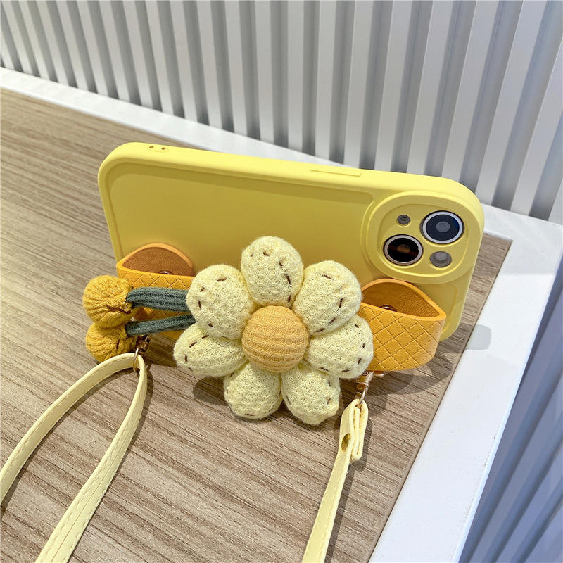 Sunflower Crochet Wrist Strap Phone Case for iPhone