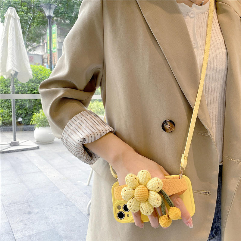 Sunflower Crochet Wrist Strap Phone Case for iPhone
