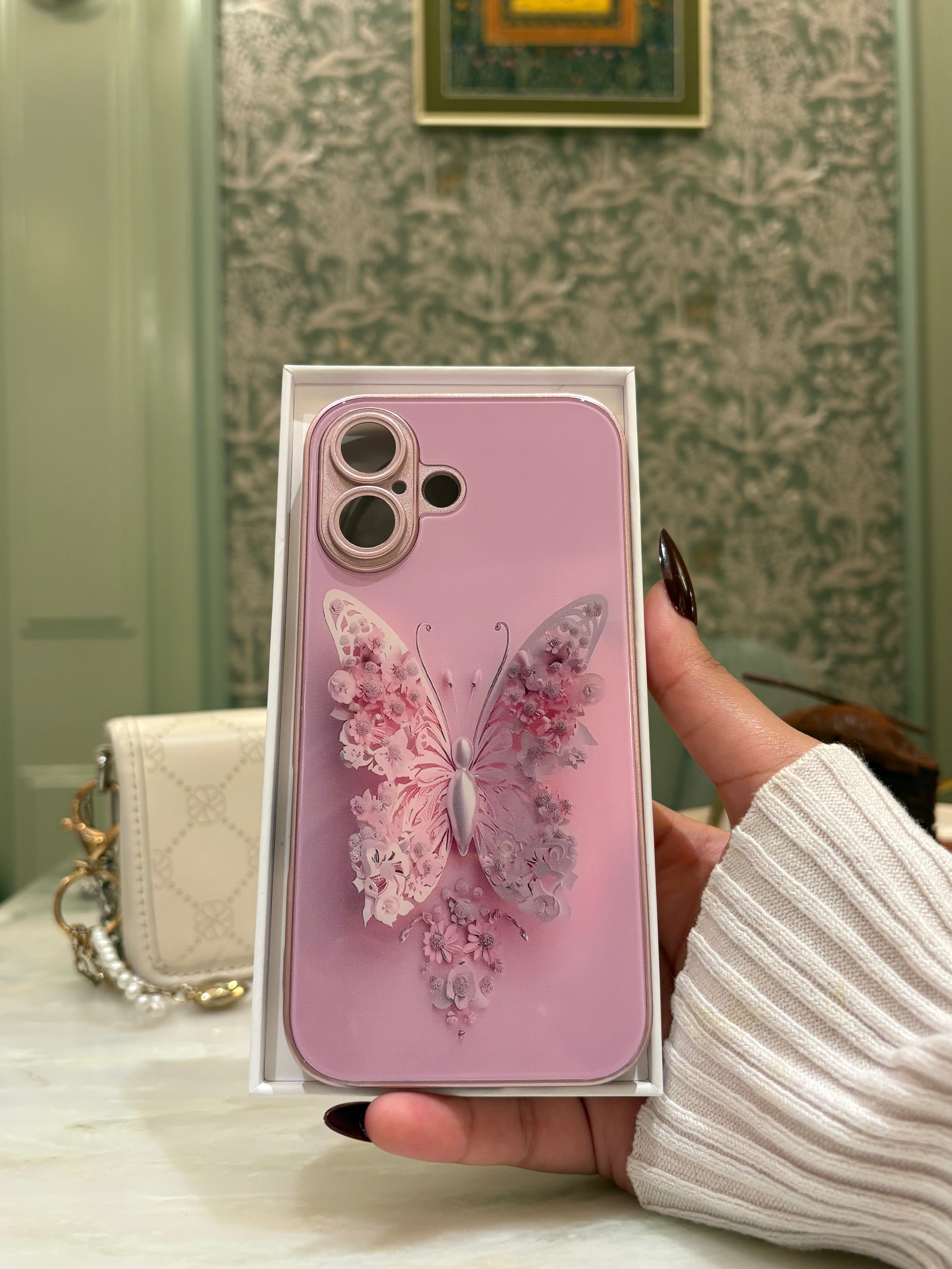 Floral Butterfly Glass-Back iPhone Case