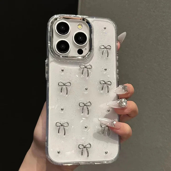 Transparent Glitter Bow iPhone Case