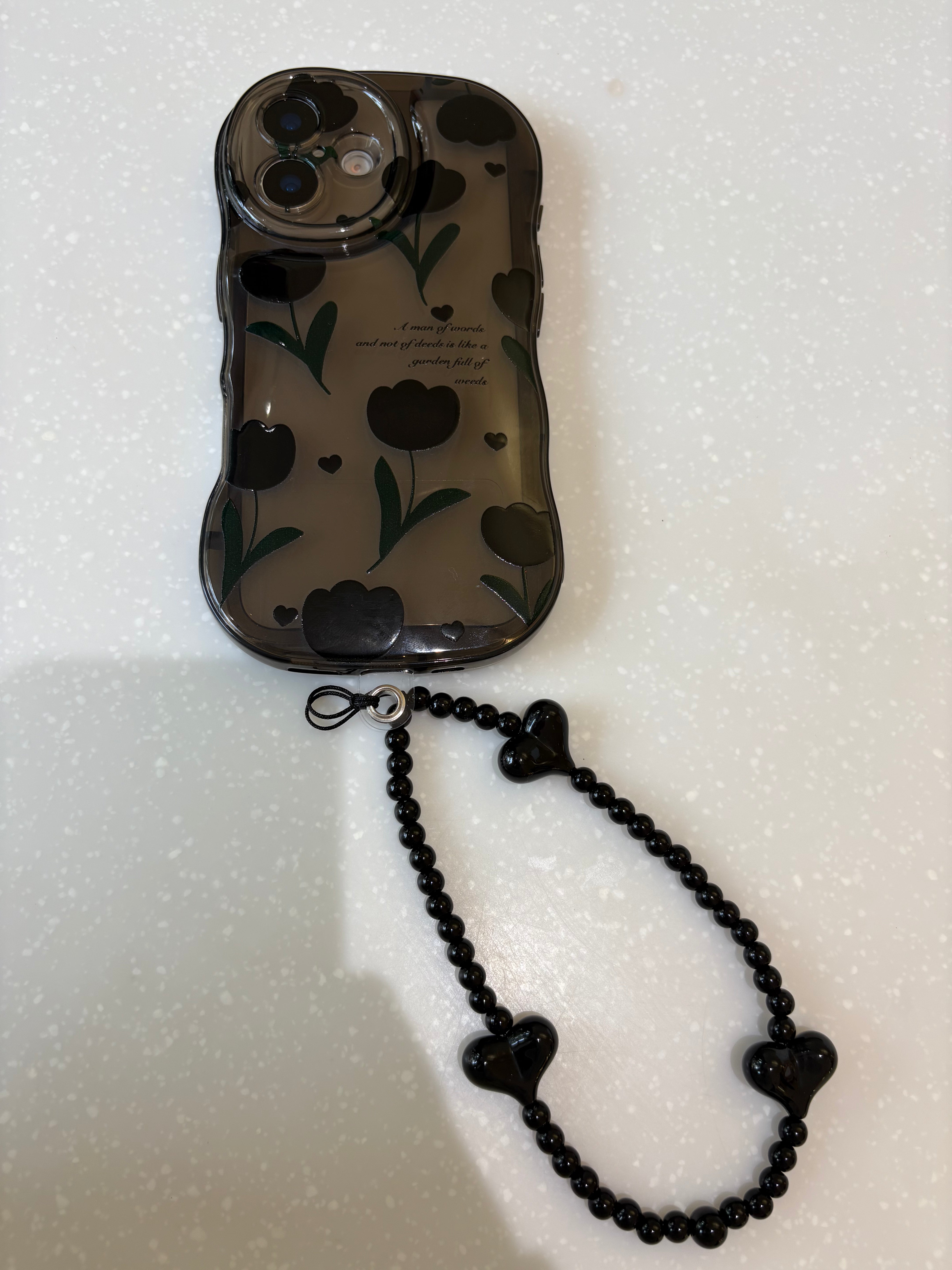 Black Tulip TPU Phone Case with Phone Charm