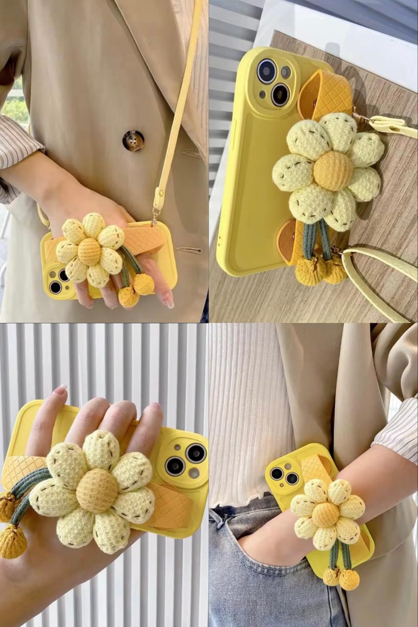 Sunflower Crochet Wrist Strap Phone Case for iPhone