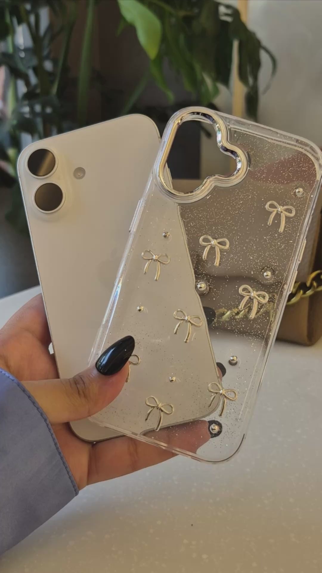 Transparent Glitter Bow iPhone Case